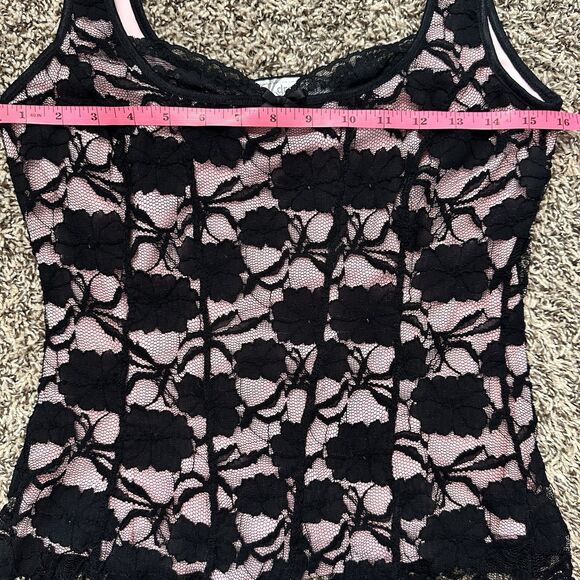 Y2k Dressbarn Black Pink Lace Tank Top Crochet Goth Corset Whimsygoth Small - Picture 3 of 6